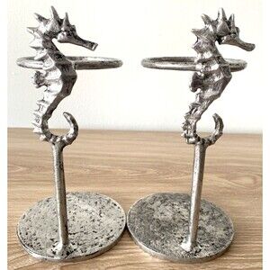 Pottery Barn Seahorse Snack Bowls – Set of 2 (Metal Holders Only, No Glass Bowl)